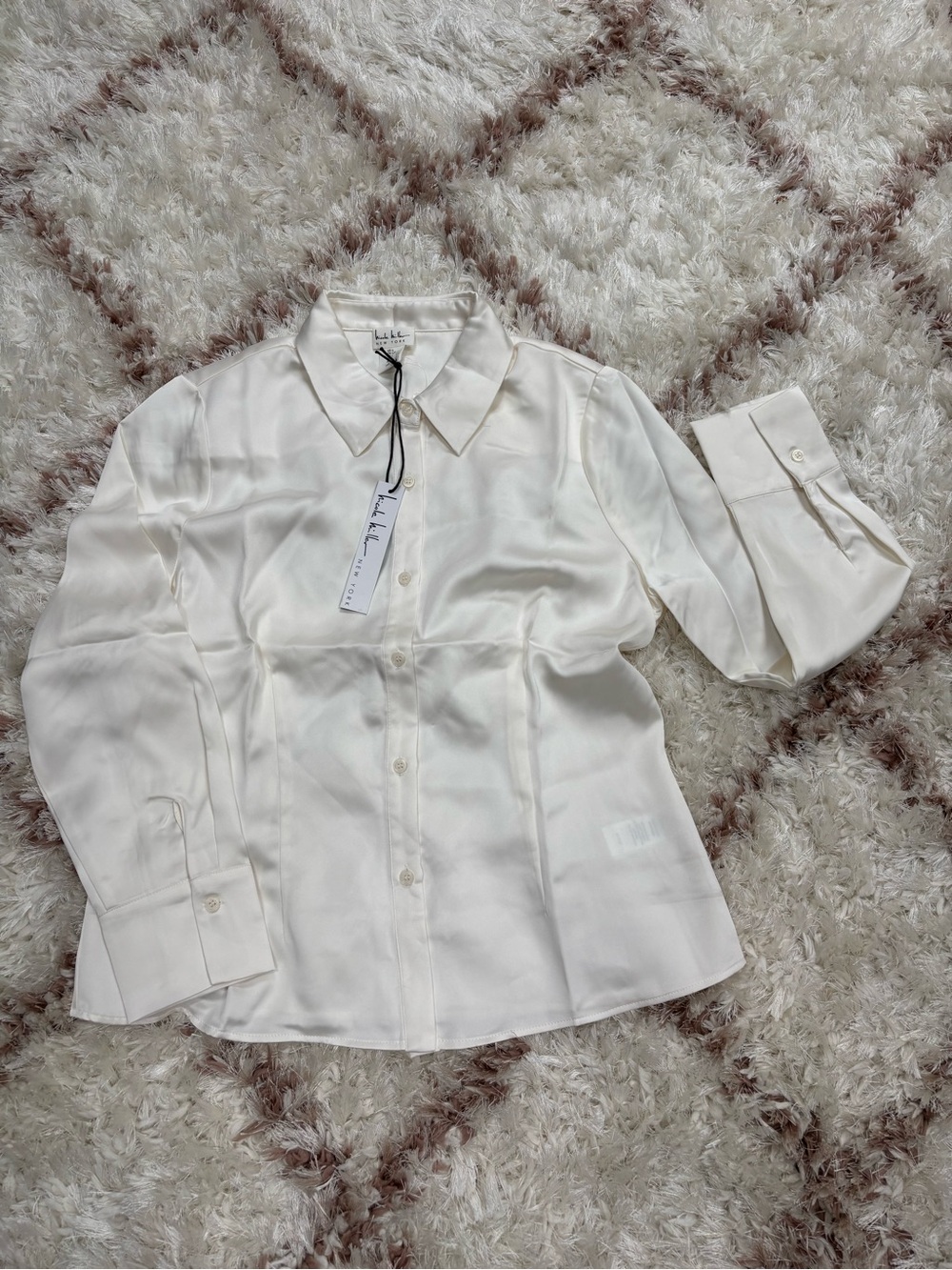 Nicole Miller Cream Silk-Blend Button Front Blouse